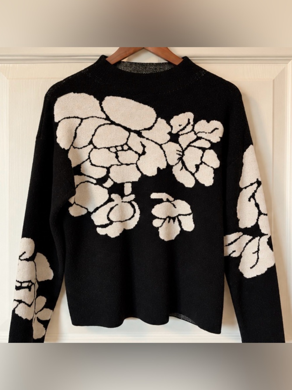 Tribal Black & White Floral Crewneck Sweater Oversized- Soft